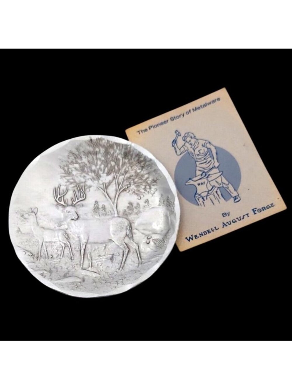 Wendell August Forge Hammered Aluminum Trinket Dish Wildlife Deer Coaster Vtg